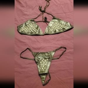 Studded Leather Lingerie Bikini Costume Set New Without Tags